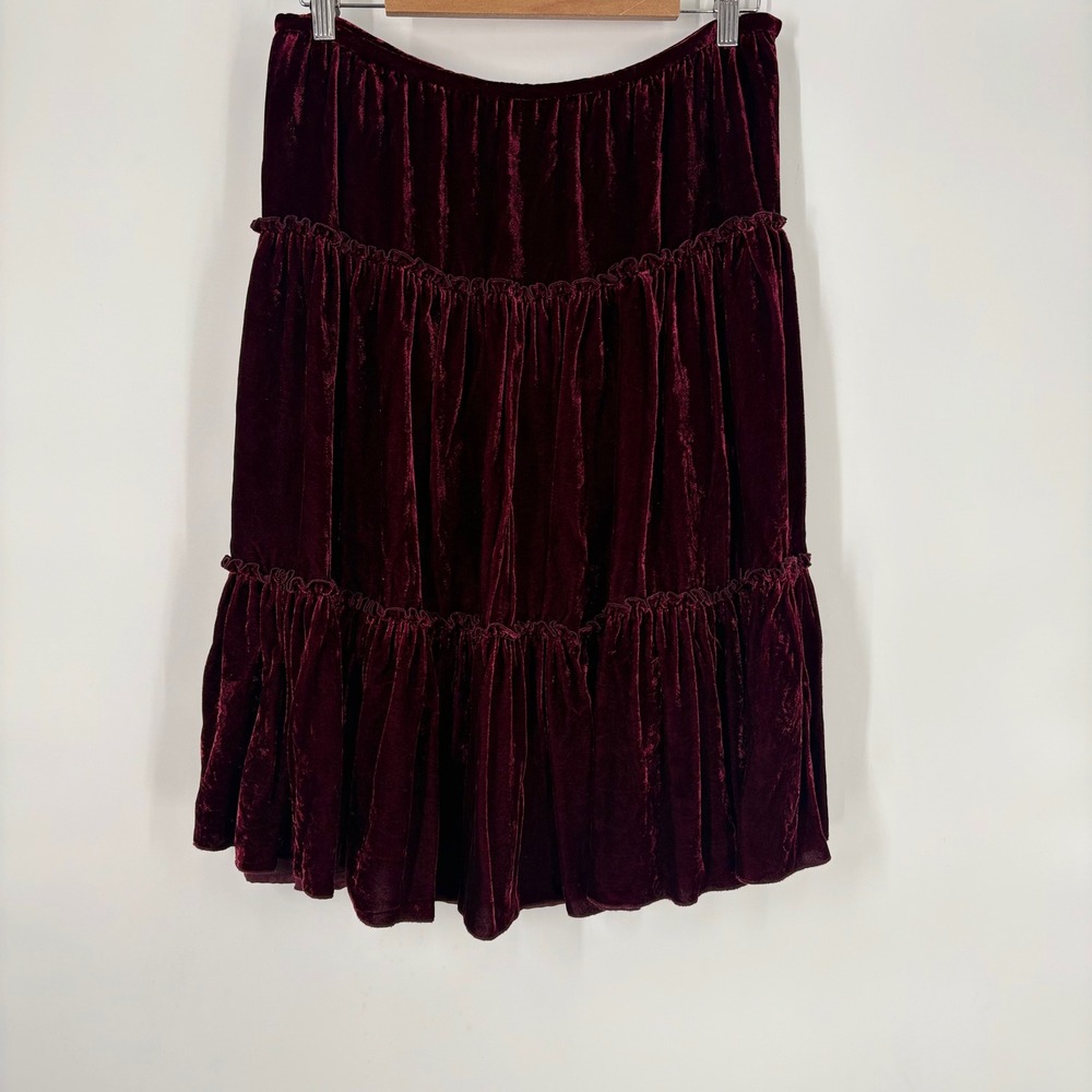 Y2K Fresh Tart Womens Whimsigoth Silk Blend Velvet Tiered Midi Skirt Size 12